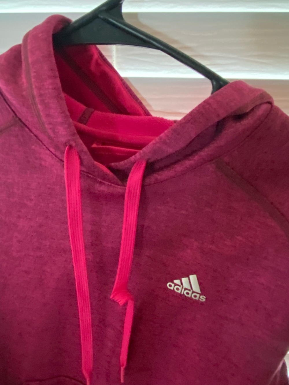adidas Marled Magenta Hoodie with Bright Pink Drawstrings
